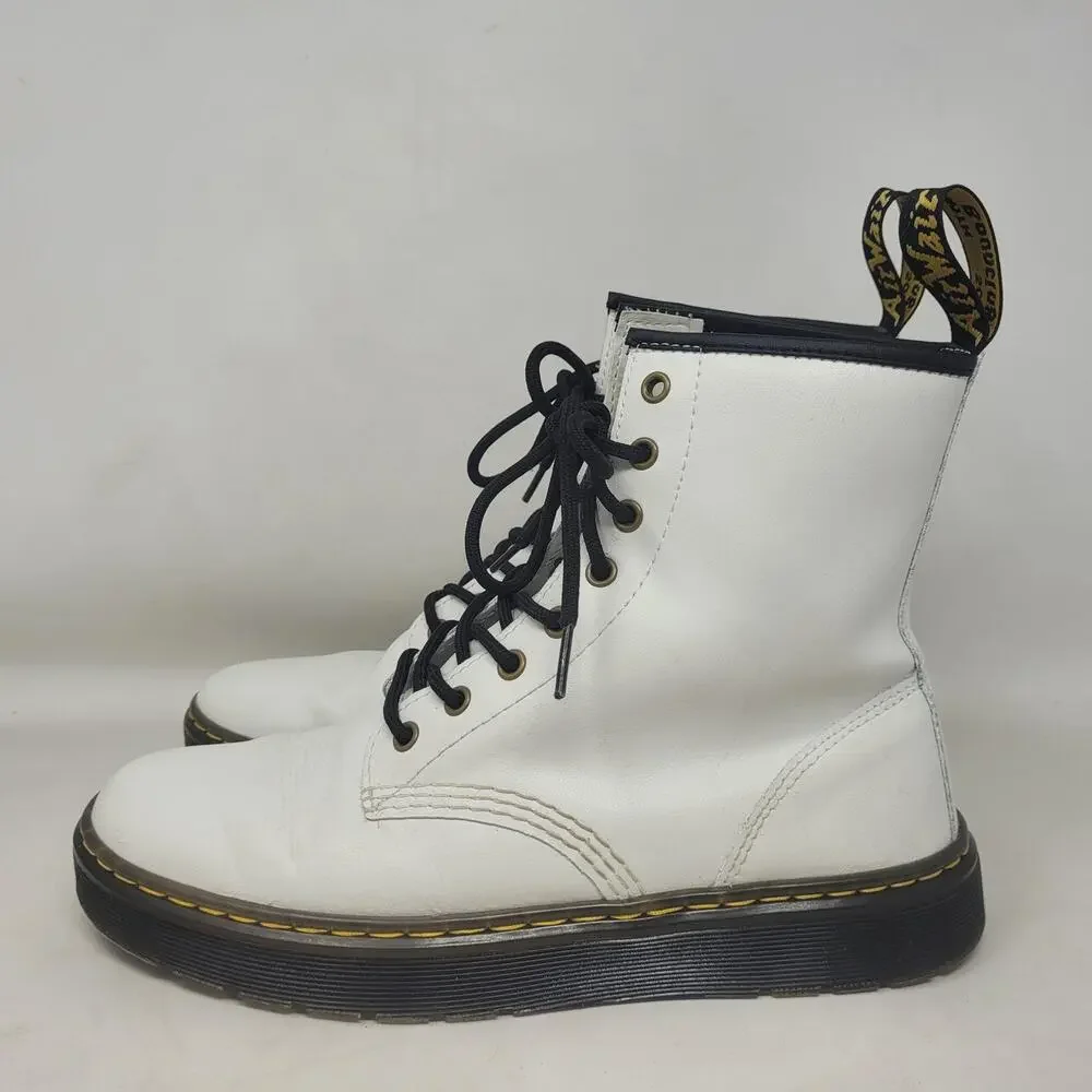 Dr Martens‎ Zavala Boots Mens 9 White Leather Combat Ankle Lace Up Punk Goth